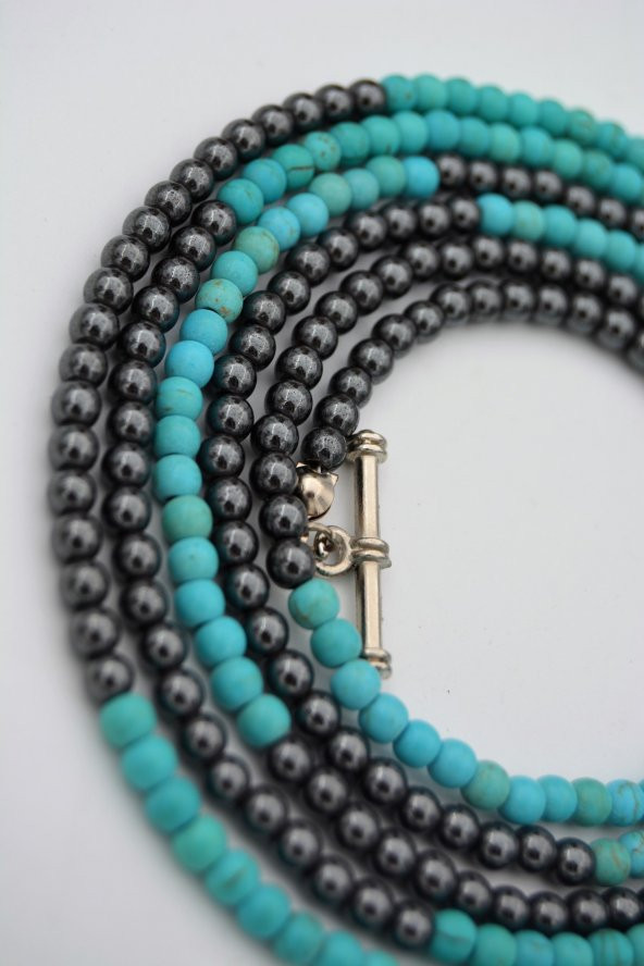 STONEAGE Hematit ve Turkuaz Taşlı Gemici Kilitli Şifa Kolyesi - Resim 6