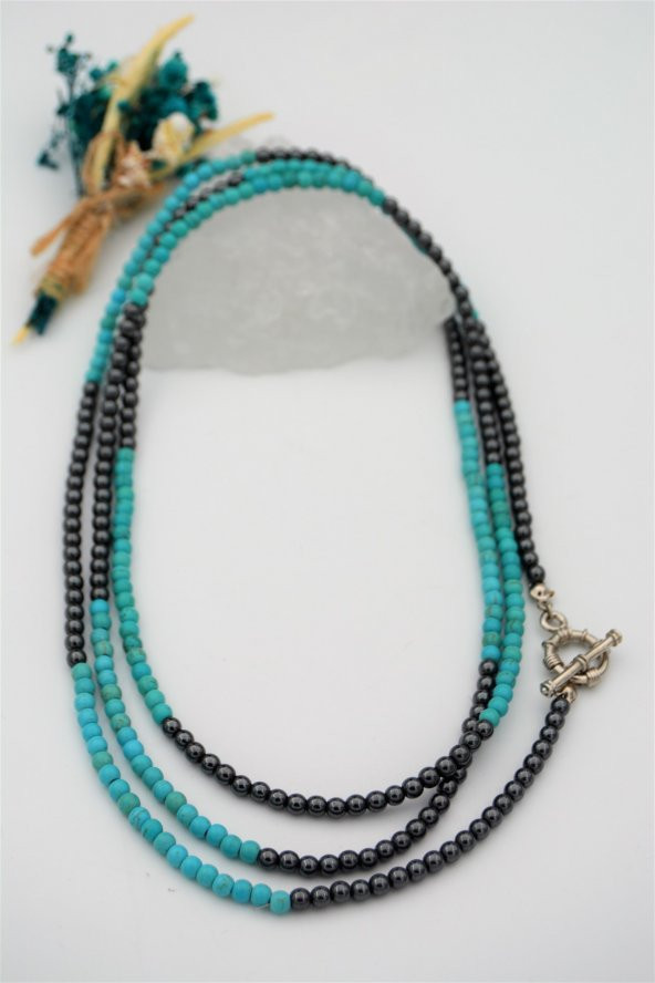 STONEAGE Hematit ve Turkuaz Taşlı Gemici Kilitli Şifa Kolyesi - Resim 7