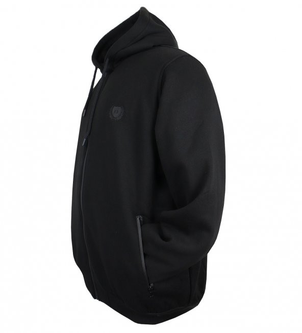 Erkek Büyük Beden Kapşonlu Sweatshirt 3 İplik Siyah - 2