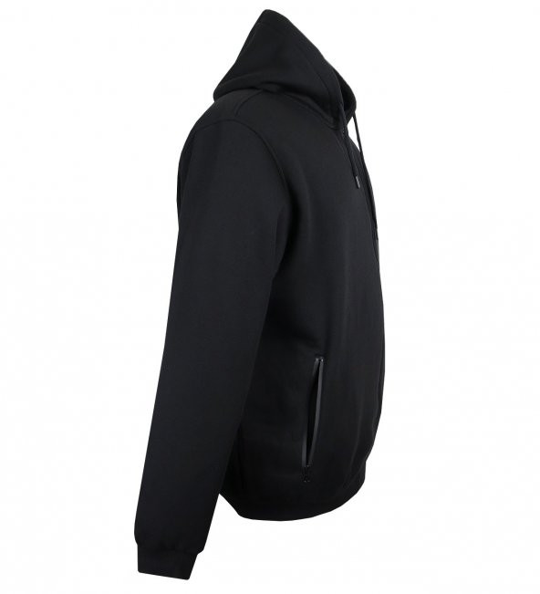 Erkek Büyük Beden Kapşonlu Sweatshirt 3 İplik Siyah - 4