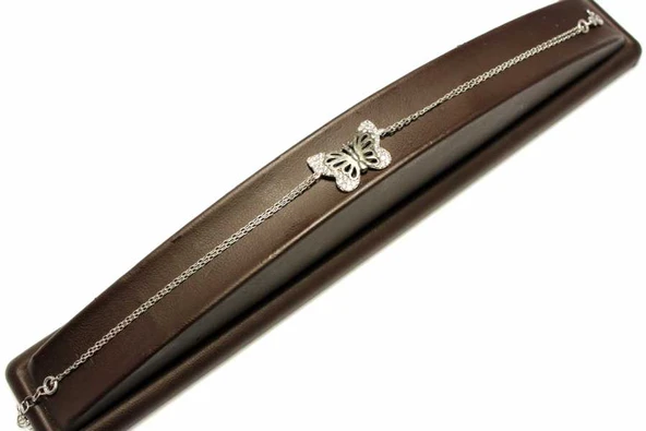 925 Ayar Gümüş Kelebek Model Bileklik, Beyaz - Beyaz Taş - Resim 5