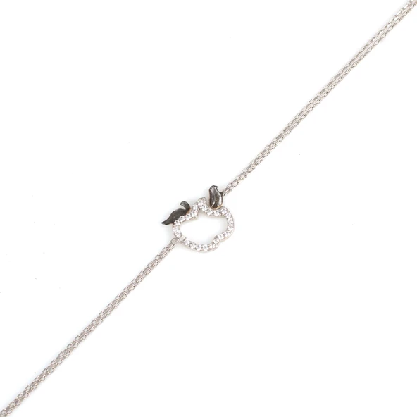 925 Ayar Gümüş Elma Modeli Zincir Bileklik - Resim 4