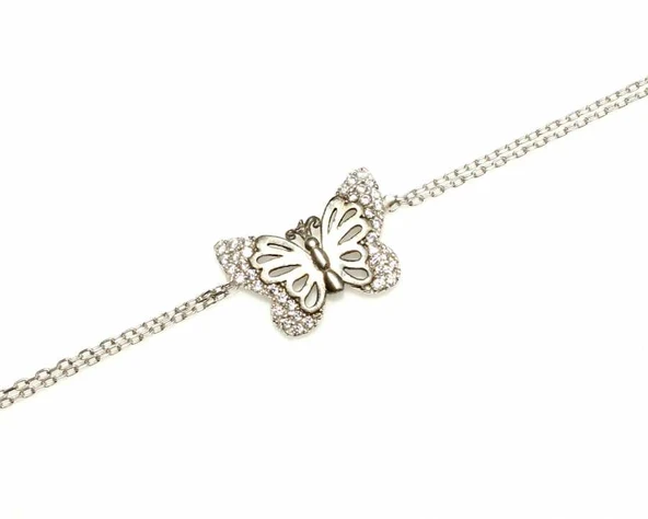 925 Ayar Gümüş Kelebek Model Bileklik, Beyaz - Beyaz Taş - Resim 4