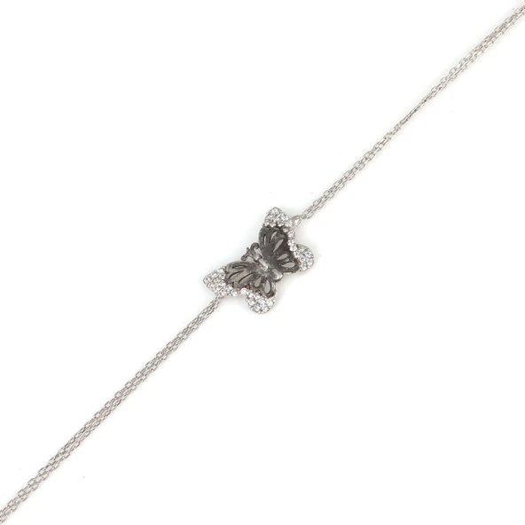 925 Ayar Gümüş Kelebek Model Bileklik, Beyaz - Beyaz Taş - Resim 2