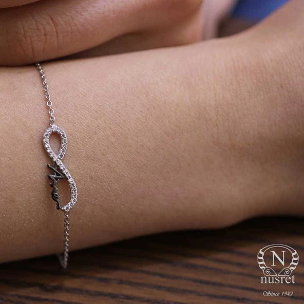 925 Ayar Gümüş Sonsuzluk Modeli Annem Yazılı Bileklik, Beyaz ürün görseli