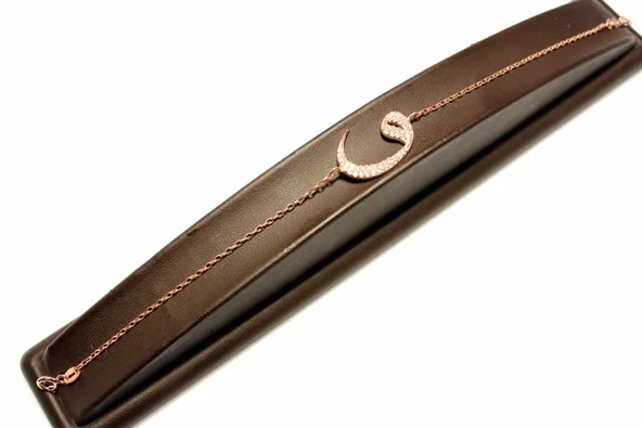 925 Ayar Gümüş Vav Harfli Zincir Bileklik, Pembe - Resim 2