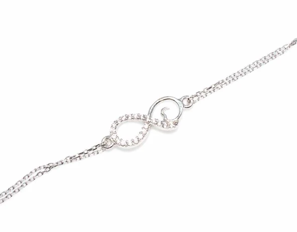 925 Ayar Gümüş Sonsuzluk Modeli Zincir Bileklik, Beyaz -Beyaz Taş - Resim 2