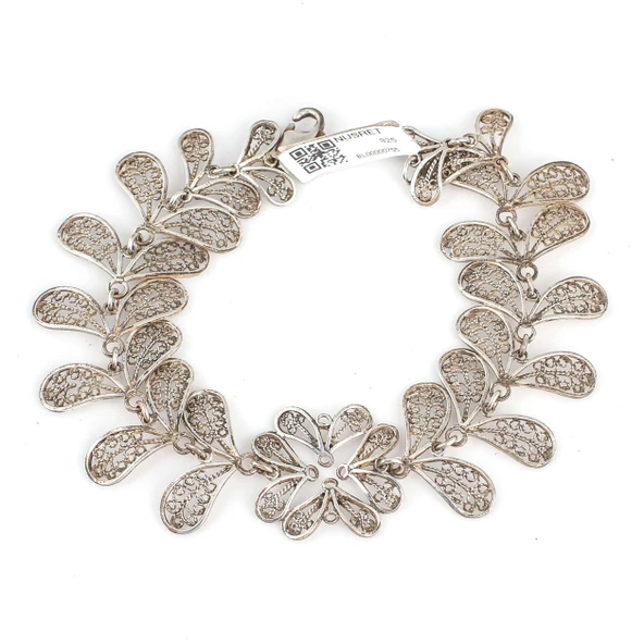 925 Ayar Gümüş Yaprak Motifli Telkari Bileklik ürün görseli