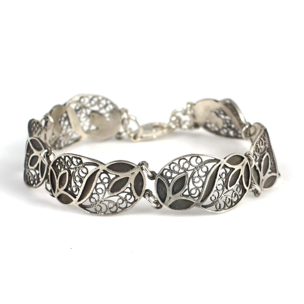 925 Ayar Gümüş Yaprak Telkari Bileklik ürün görseli