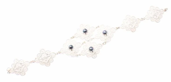 925 Ayar Gümüş Siyah İnci Telkari Bileklik ürün görseli 1