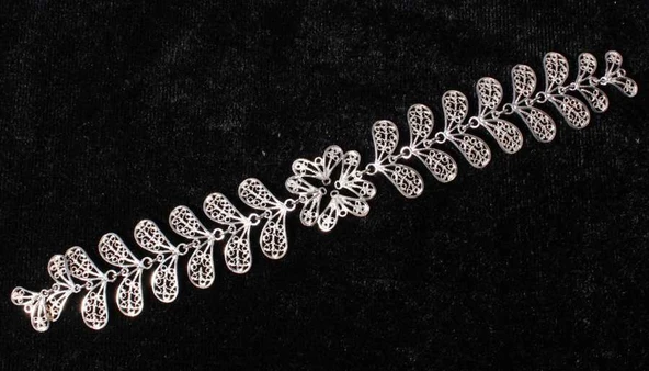 925 Ayar Gümüş Yaprak Motifli Telkari Bileklik - Resim 4