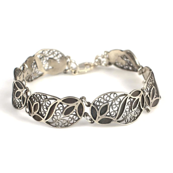 925 Ayar Gümüş Yaprak Telkari Bileklik - Resim 2