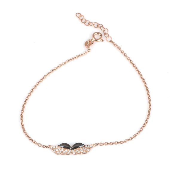 925 Ayar Gümüş Melek Kanadı Zincirli Bileklik, Pembe ürün görseli 1