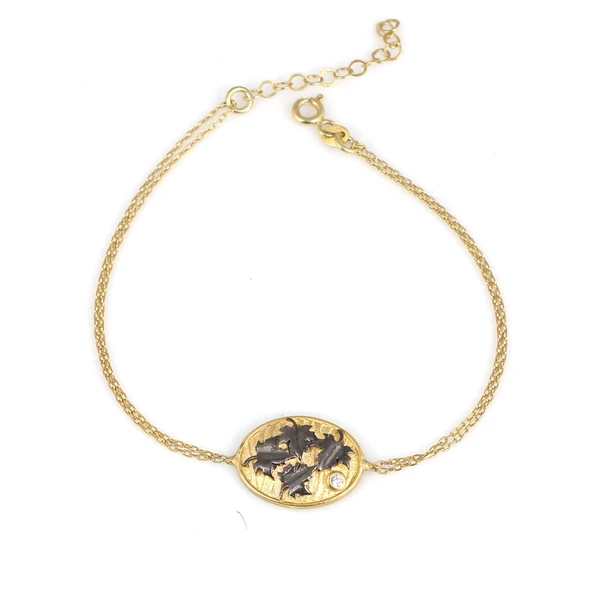 925 Ayar Gümüş Yaprak Modeli Zincir Bileklik, Sarı ürün görseli 1