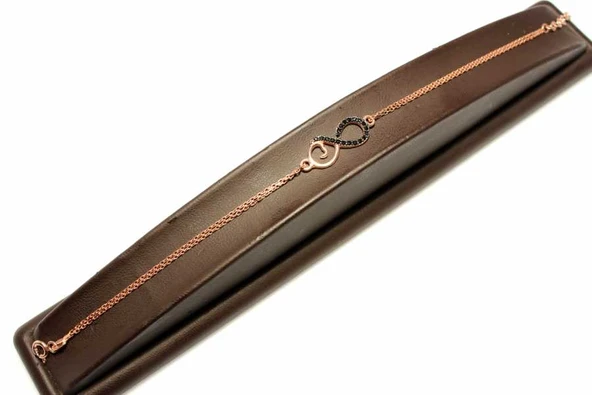 925 Ayar Gümüş Sonsuzluk Modeli Zincir Bileklik, Pembe - Siyah Taş - Resim 3