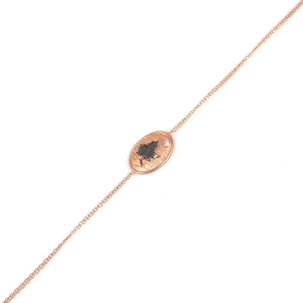 925 Ayar Gümüş Yapraklı Model Zincir Bileklik, Pembe - Resim 3