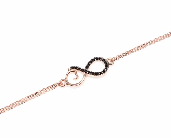 925 Ayar Gümüş Sonsuzluk Modeli Zincir Bileklik, Pembe - Siyah Taş - Resim 2