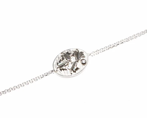 925 Ayar Gümüş Yaprak Modeli Zincir Bileklik, Beyaz - Resim 4