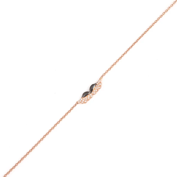 925 Ayar Gümüş Melek Kanadı Zincirli Bileklik, Pembe - Resim 3