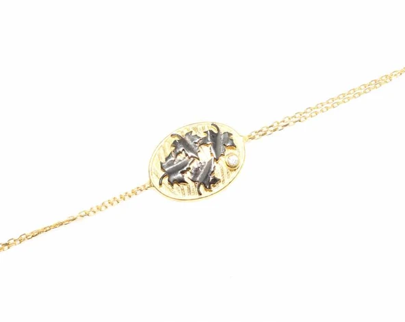 925 Ayar Gümüş Yaprak Modeli Zincir Bileklik, Sarı - Resim 4