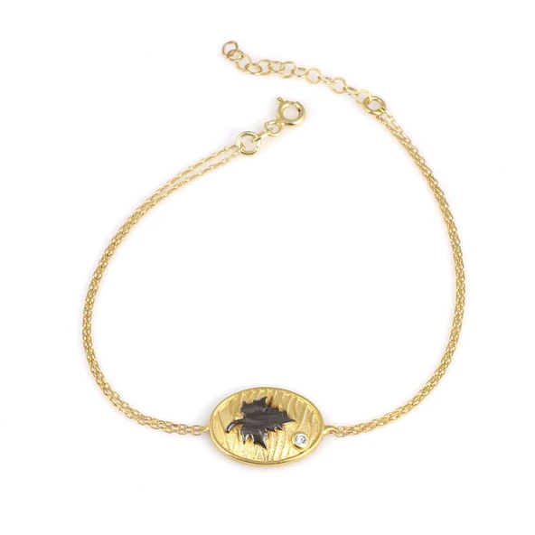 925 Ayar Gümüş Yapraklı Model Zincir Bileklik, Sarı ürün görseli