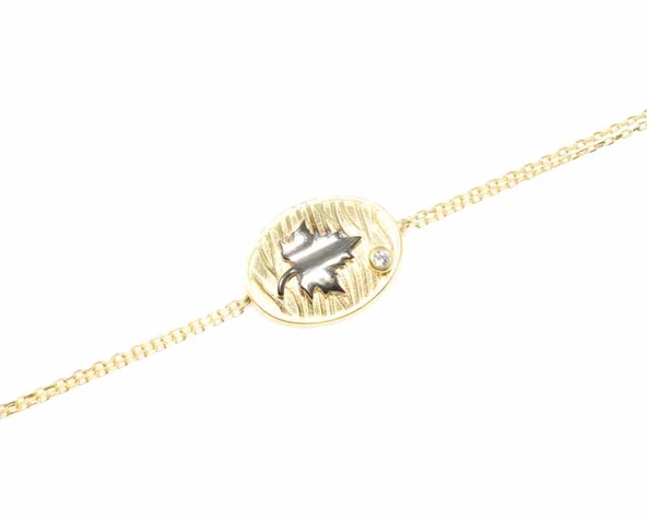 925 Ayar Gümüş Yapraklı Model Zincir Bileklik, Sarı - Resim 4