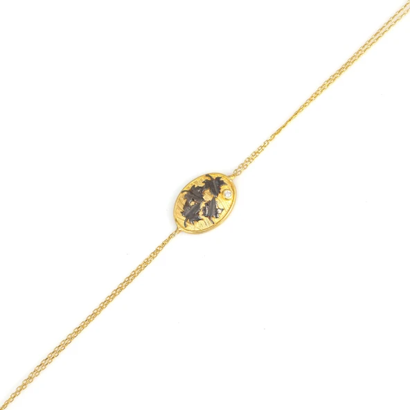 925 Ayar Gümüş Yaprak Modeli Zincir Bileklik, Sarı - Resim 3