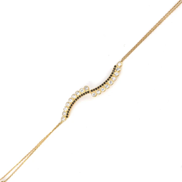 925 Ayar Gümüş Es Modeli Taşlı Bileklik, Sarı ürün görseli 1