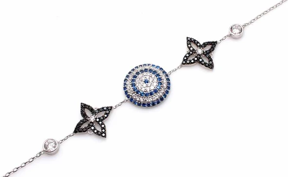 925 Ayar Gümüş Yıldız Nazar Boncuğu Bileklik - Resim 4