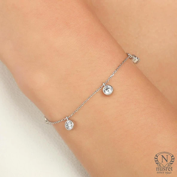 925 Ayar Gümüş Tektaş Bileklik, Beyaz ürün görseli 1