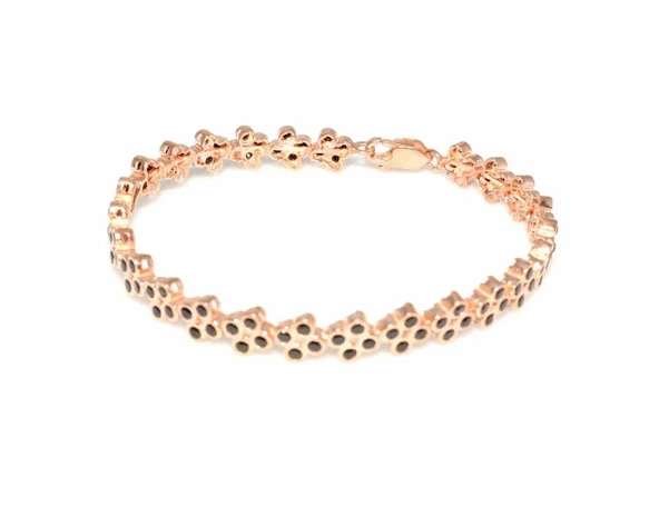 925 Ayar Gümüş Su Yolu Bilezik Pembe - Siyah Taş - Resim 2