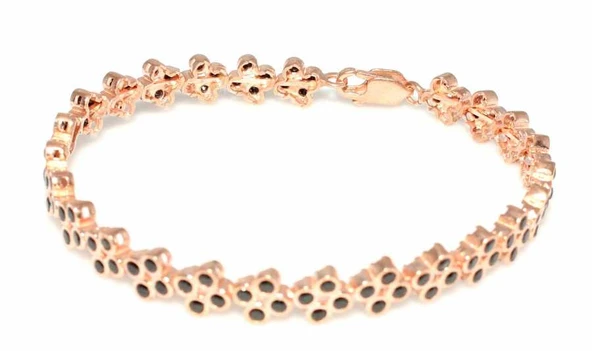 925 Ayar Gümüş Su Yolu Bilezik Pembe - Siyah Taş ürün görseli