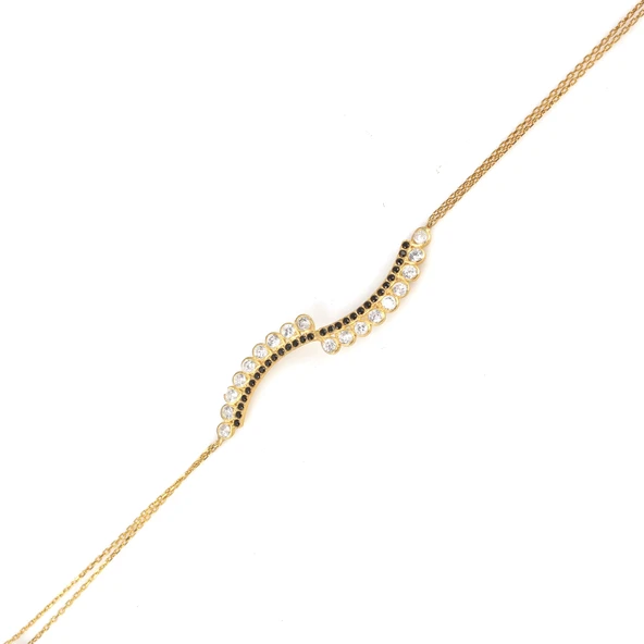 925 Ayar Gümüş Es Modeli Taşlı Bileklik, Sarı - Resim 2