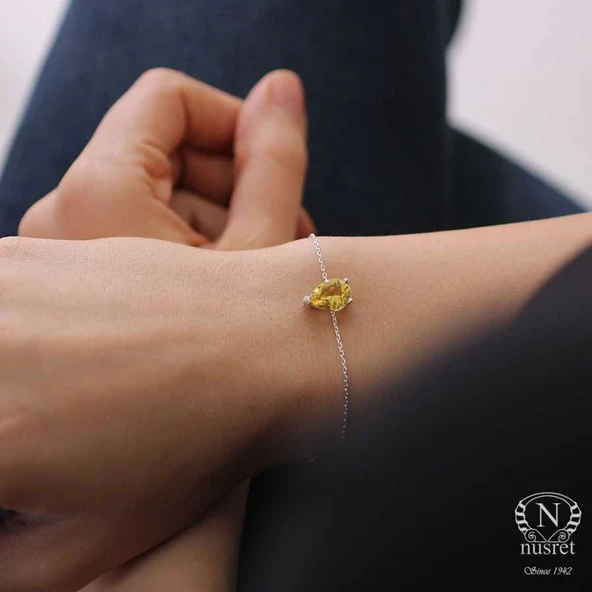925 Ayar Gümüş Sarı Sitrin Taşlı Bileklik ürün görseli