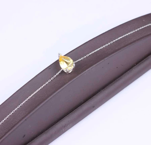 925 Ayar Gümüş Sarı Sitrin Taşlı Bileklik - Resim 3