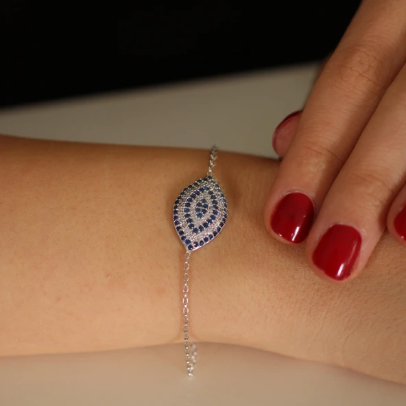 925 Ayar Gümüş Mekik Model Nazar Bileklik, Beyaz ürün görseli 1