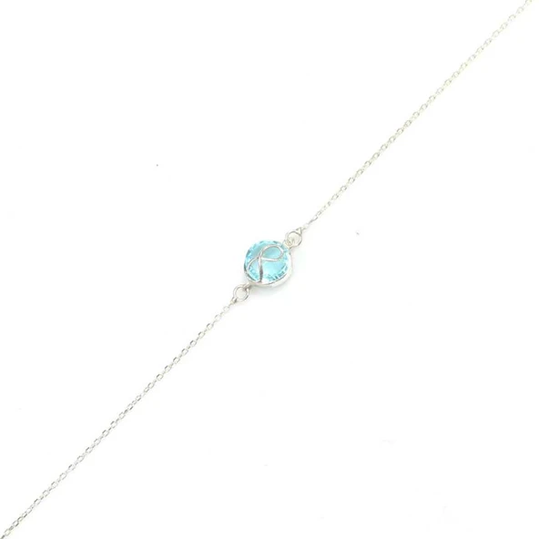 925 Ayar Gümüş Sonsuzluk Akuamarin Bileklik - Resim 2