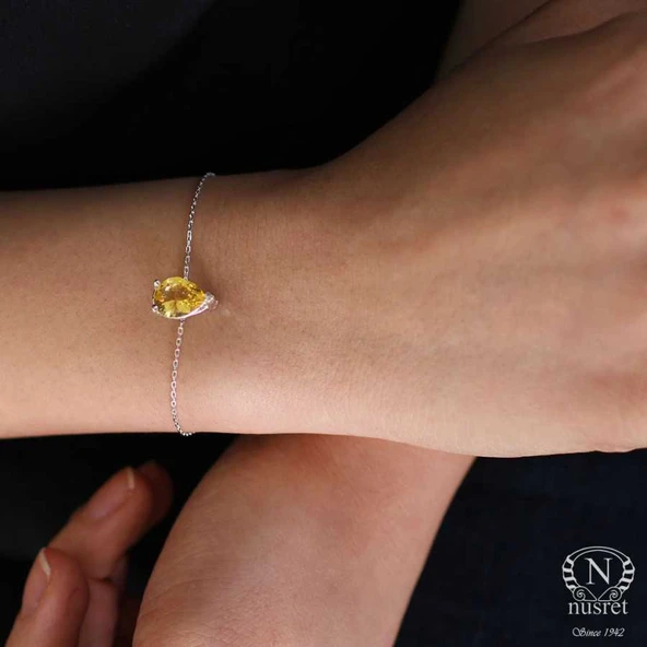 925 Ayar Gümüş Sarı Sitrin Taşlı Bileklik - Resim 6