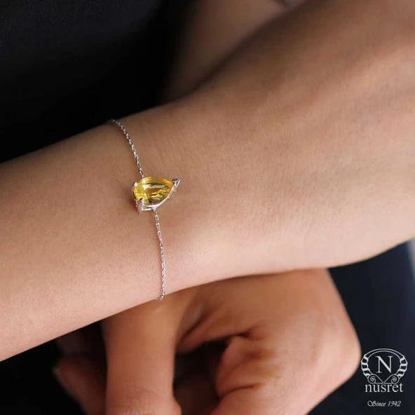 925 Ayar Gümüş Sarı Sitrin Taşlı Bileklik - Resim 4