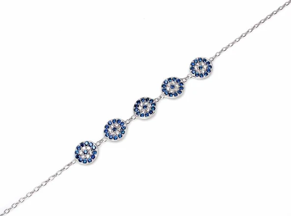 925 Ayar Gümüş Nazar Boncuk Bilekliği, Beyaz ürün görseli