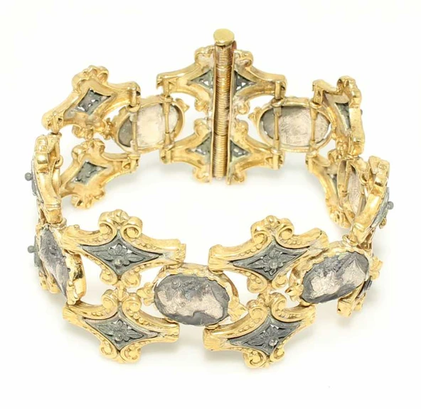 925 Ayar Gümüş Elizabeth Desenli Paftalı Antik Bizans Bileklik - Resim 3