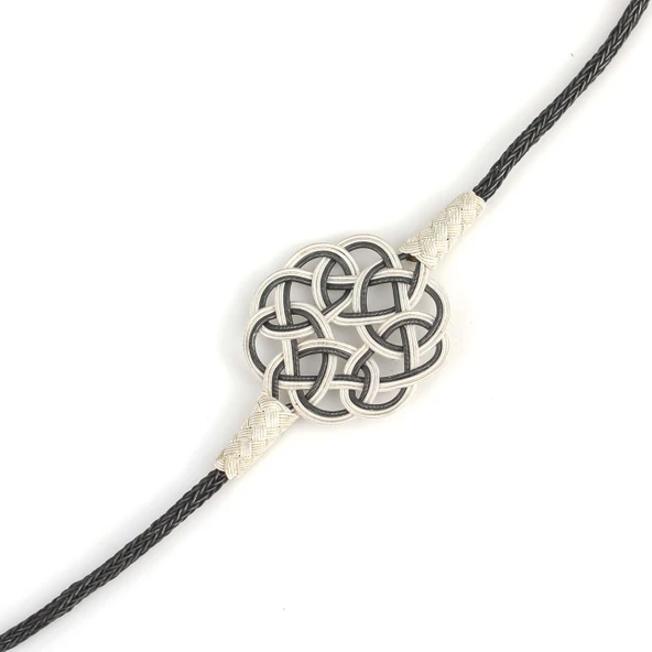 Siyah  Beyaz Aşk Düğümü 999 Ayar Gümüş Kazaz Bileklik WGBL064 - Resim 3