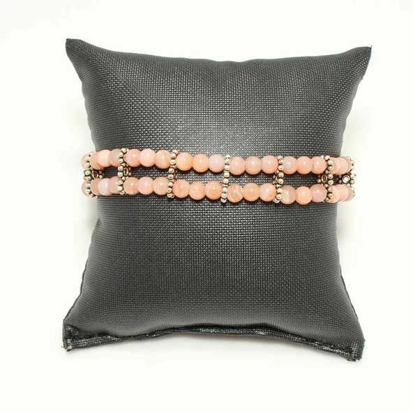 925 Ayar Gümüş Pembe Kuvars Bileklik - Resim 2