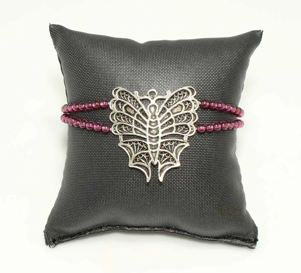 925 Ayar Gümüş Garnet Taşlı Kelebek Bileklik - Resim 4