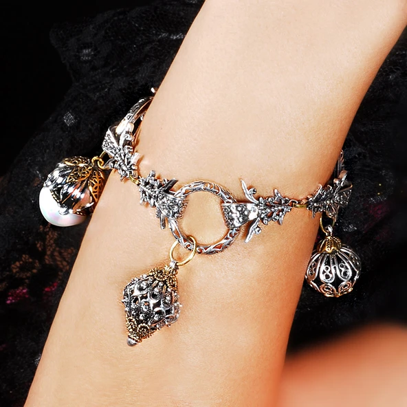 925 Ayar Gümüş Antik Bizans Toplu Bileklik - Resim 5