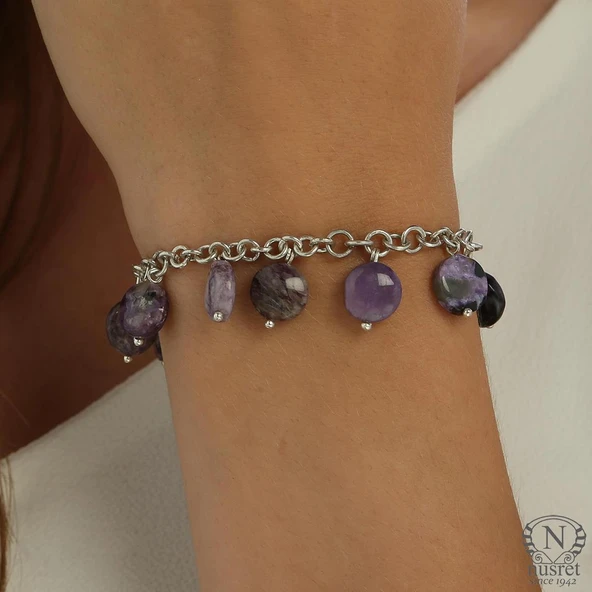925 Ayar Gümüş Ametist Taşlı Bileklik ürün görseli 1