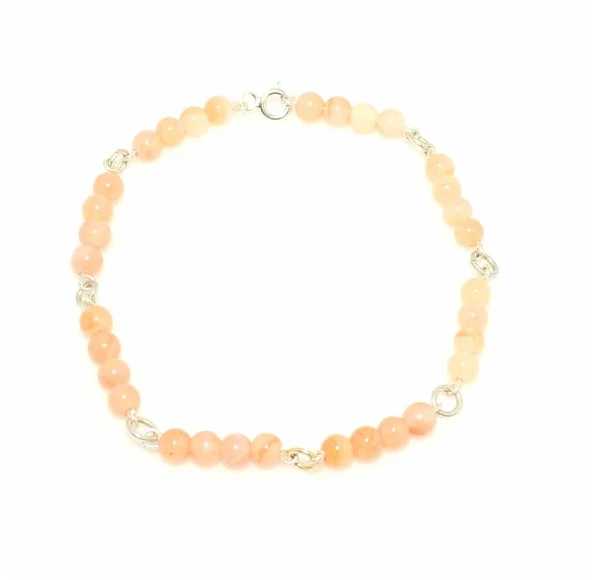 925 Ayar Gümüş Pembe Kuvars Taşlı Bileklik ürün görseli