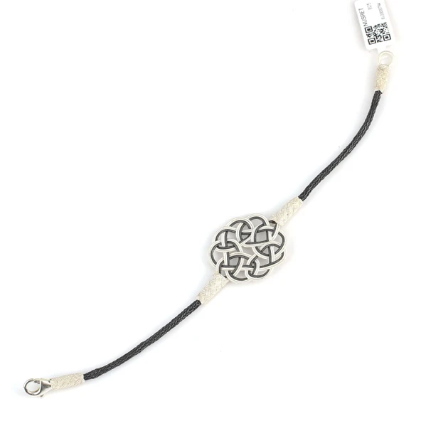 Siyah  Beyaz Aşk Düğümü 999 Ayar Gümüş Kazaz Bileklik WGBL064 - Resim 2