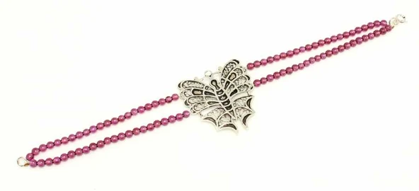 925 Ayar Gümüş Garnet Taşlı Kelebek Bileklik - Resim 3