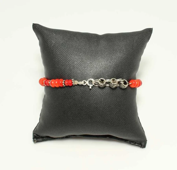 925 Ayar Gümüş Mercan Taş Bileklik - Resim 4